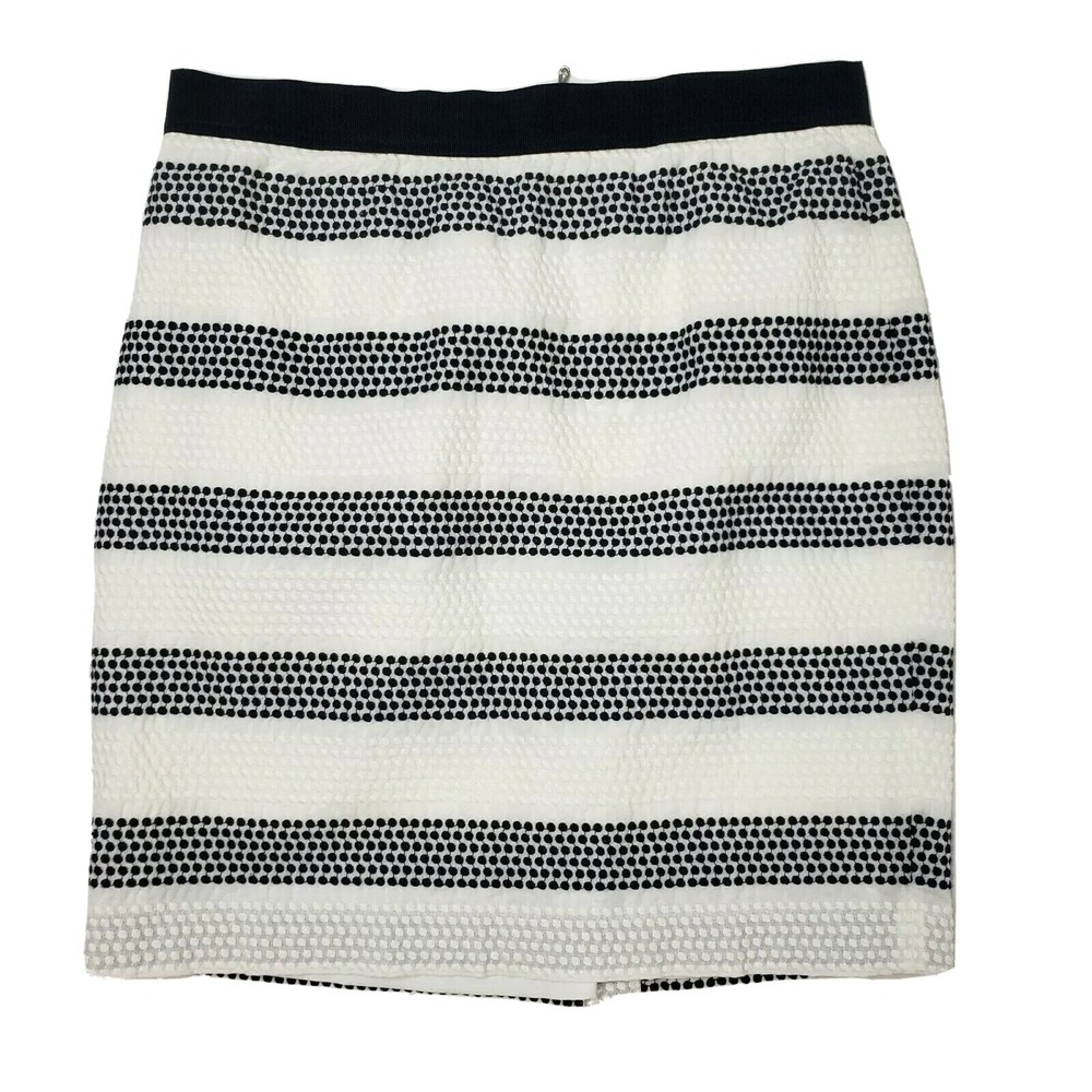 Ann Taylor NWT Skirt Womens Size 14 White Navy Blue Striped Pencil Textured Dots